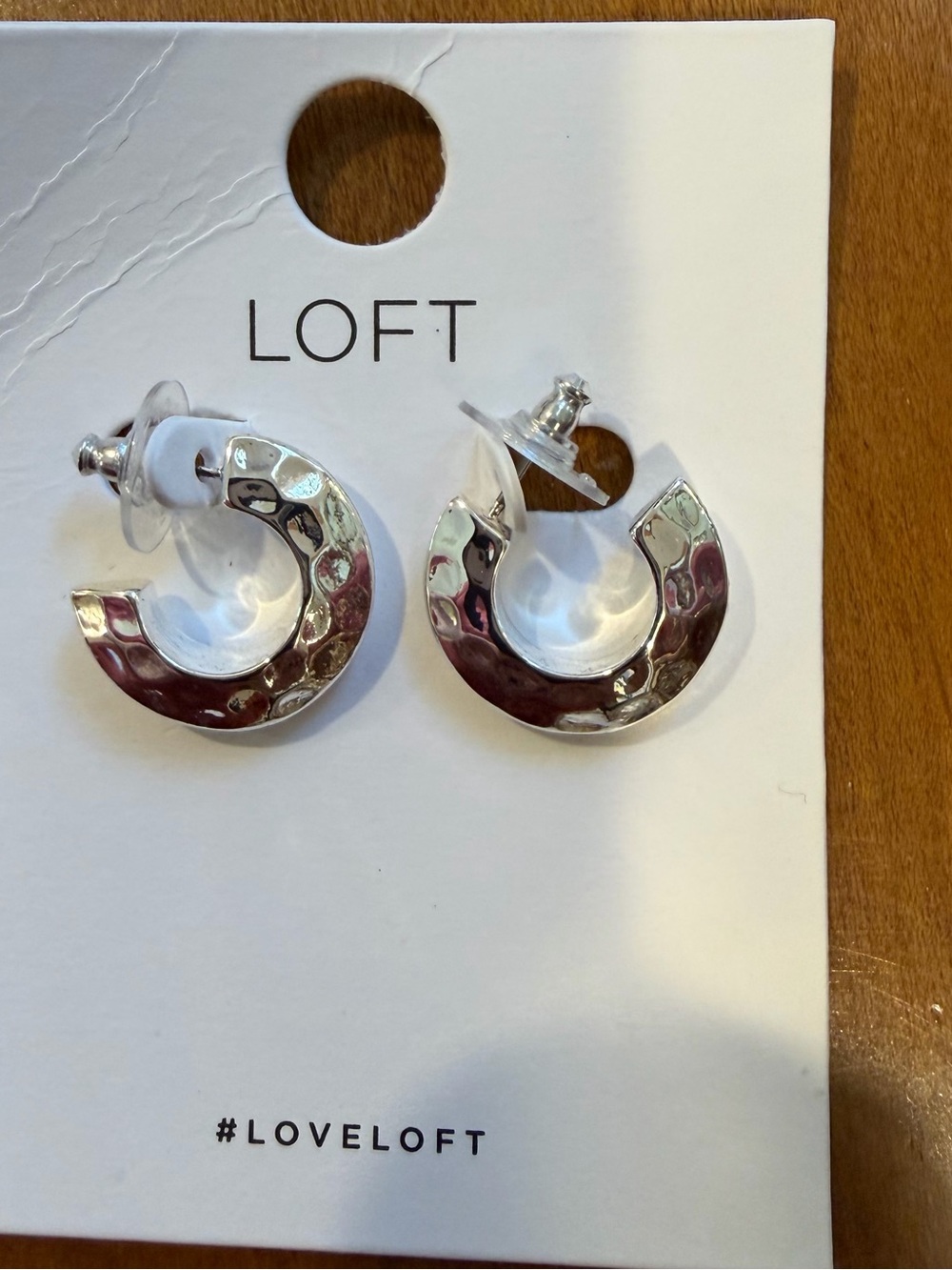 LOFT Silver Tone Hammered Hoop Earrings NWT